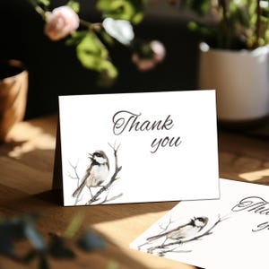 Tarjetas de agradecimiento de Chickadee, diseño minimalista, juego de 10, 30, 50, interior en blanco, papelería de uso diario, notas para amantes de las aves, sobres incluidos