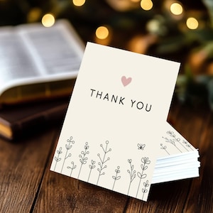 Tarjetas de agradecimiento con flores silvestres, bonito diseño clásico, juegos de hasta 50, interior en blanco, diseño minimalista, nota para amantes de las flores, sobres incluidos