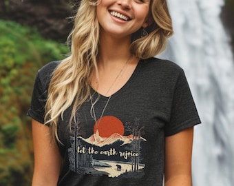 Mountain Bear Graphic Tee, Christian V-Neck Bella+Canvas T-Shirt