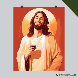 Jesus Enjoys Coffee Art: Christian Giclée Print