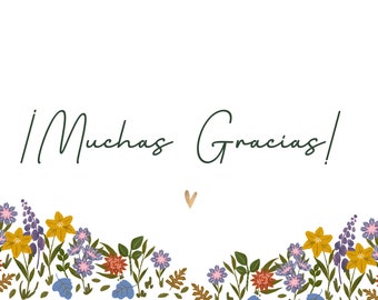 Thank You in Spanish Post Card, Tarjeta de Gracias, Spanish Greeting Card, Muchas Gracias Download, Spanish Stationary