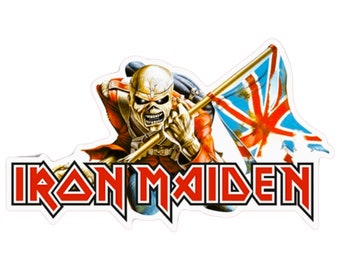 Iron Maiden Trooper with Flag Eddie: Fun for Your Vehicle! Window, Laptop, Water Bottle, any Flat Surface