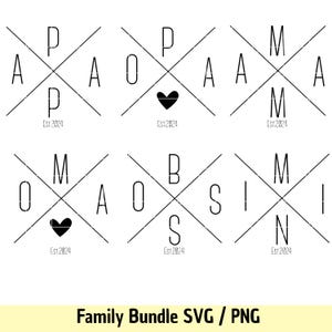 File plotter nome famiglia - Papà SVG - Mamma SVG - Mini SVG - Cricut Silhouette Studio - Abito di famiglia - Camicia Boss SVG - Iniziali PNG