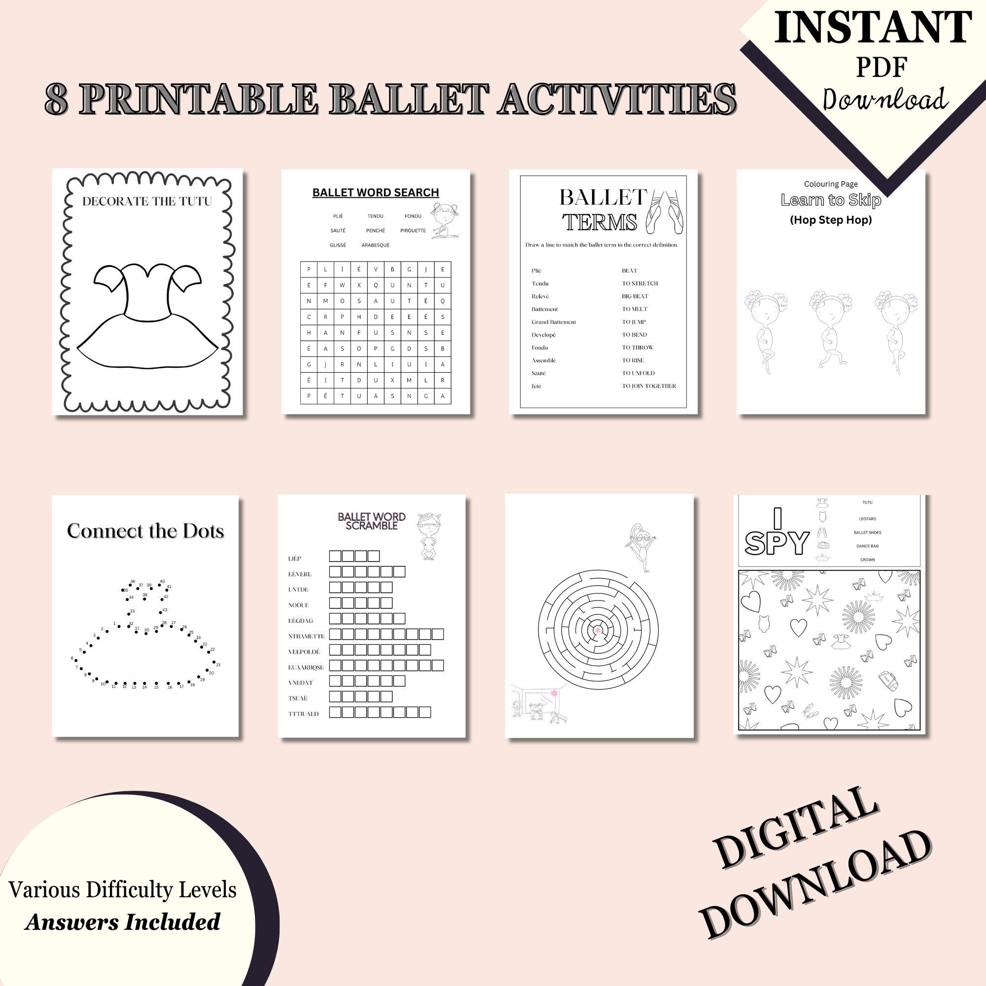 Printable Ballet Activity Pages, Ballet Colouring Pages, Digital ...