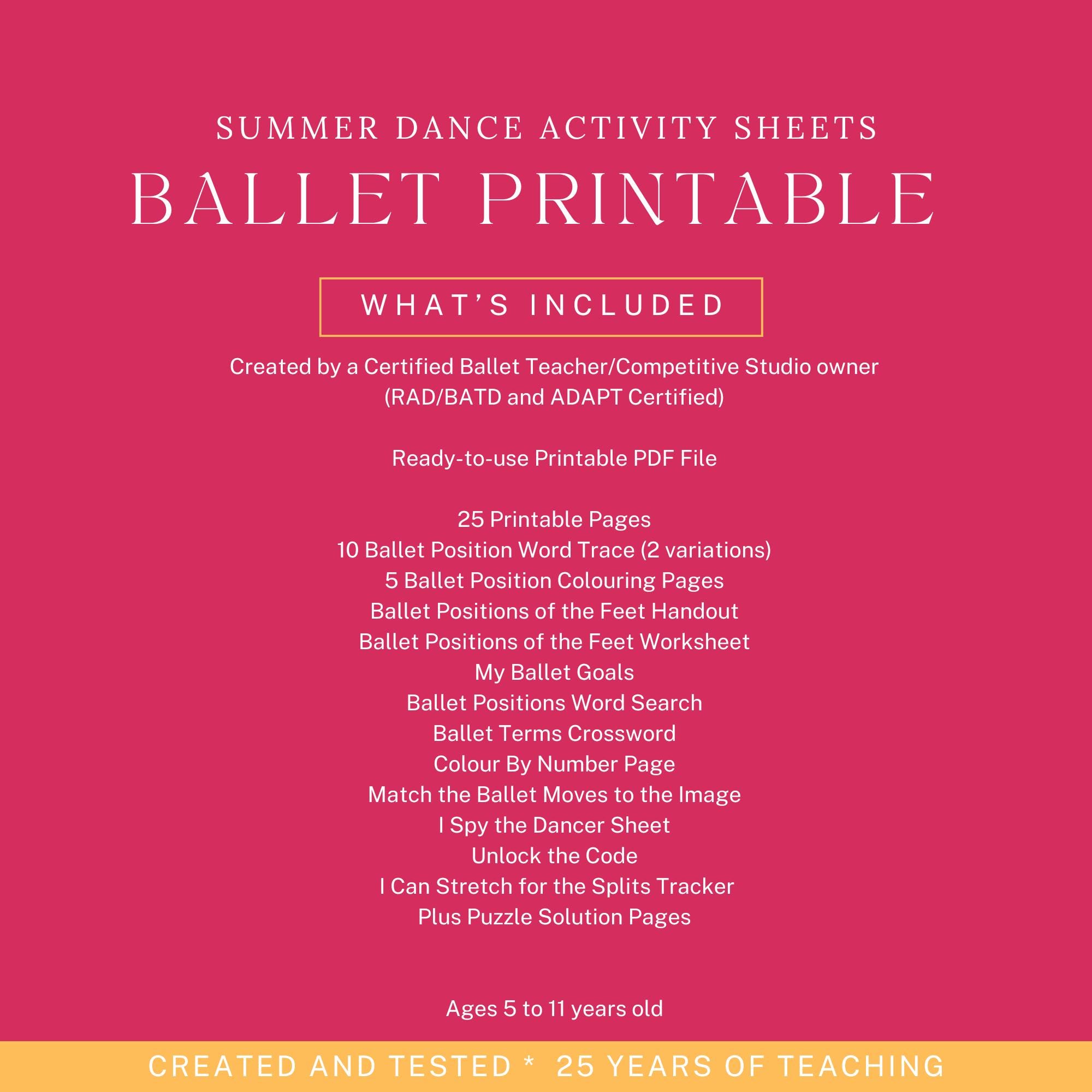 Ballet Worksheet Activities: Fun Dance Education for Kids (ages 5-11 ...