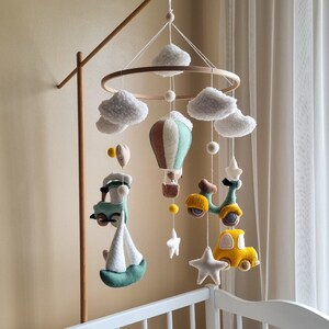 Cars baby mobile, hot air balloon mobile, mobile ship, felt nursery mobile, baby mobile handmade, crib mobile transport, pregnant mom gift