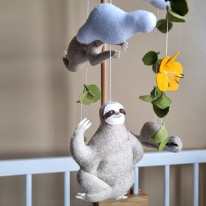 Crib baby mobile Sloths. Neutral nursery mobile handmade. Hanging tropical mobile with sloths. Baby shower newborn gift. New parents gift. image 7