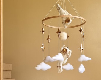 Space baby boy mobile  Modern crib mobile with astronauts  Moon  Stars nursery cot decor  Pregnant mom gift Unique baby shower gift