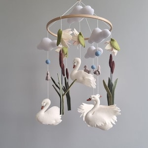 Swan baby mobile Nursery mobile girl Handmade crib mobile Country modern baby mobile Musical crib mobile Unigue newborn gift Baby first toy