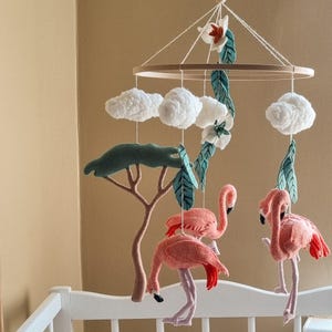 Pink flamingo baby mobile, baby mobile boys, flamingo baby shower, nursery flamingo, nursery boho style, baby shower gift, newborn present