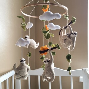 Crib baby mobile Sloths. Neutral nursery mobile handmade. Hanging tropical mobile with sloths. Baby shower newborn gift. New parents gift. image 3