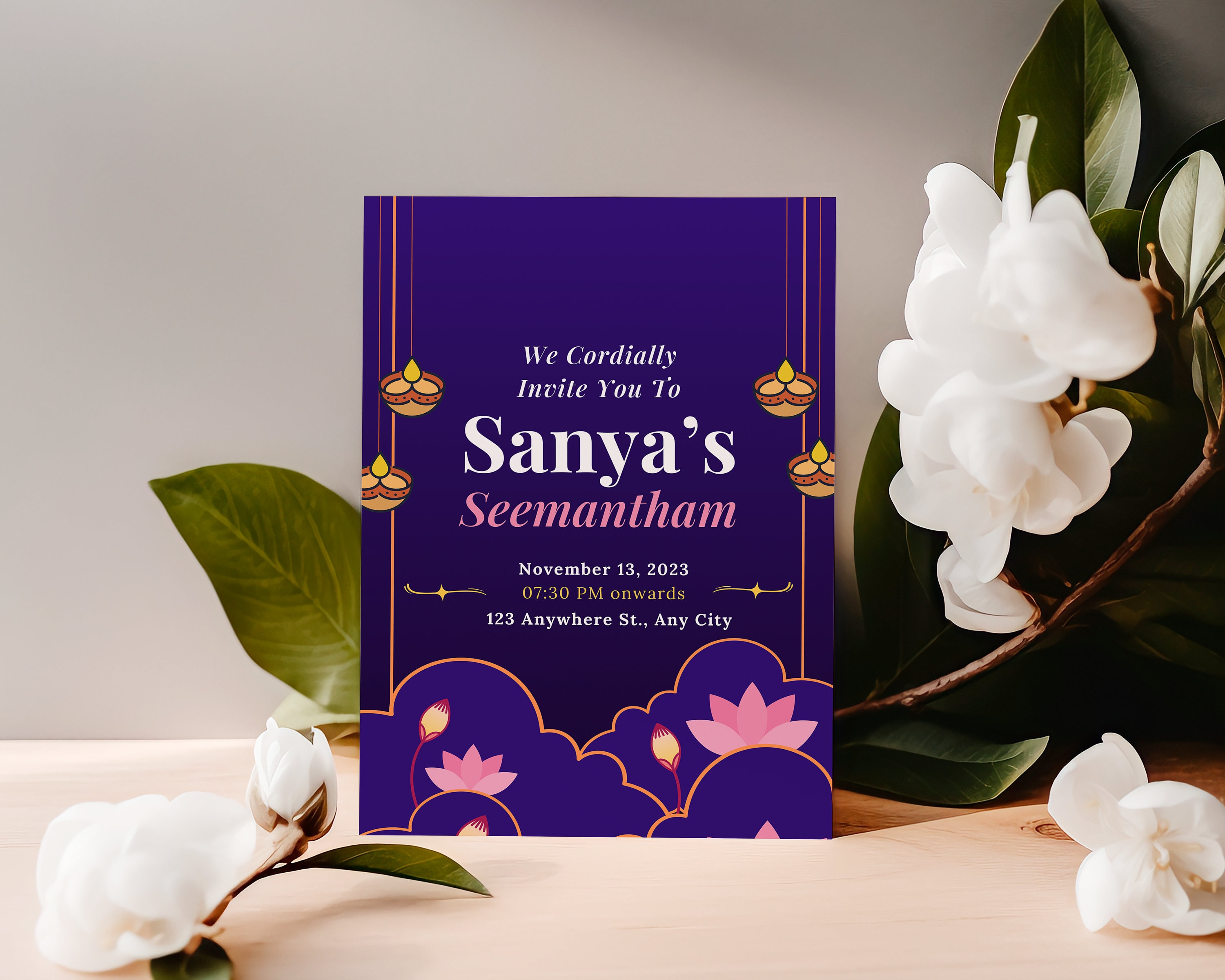 Editable Seemantham Invitation Template, Seemantham Invite Printable Editable Seemantham Invitation Template, Seemantham Invite Printable