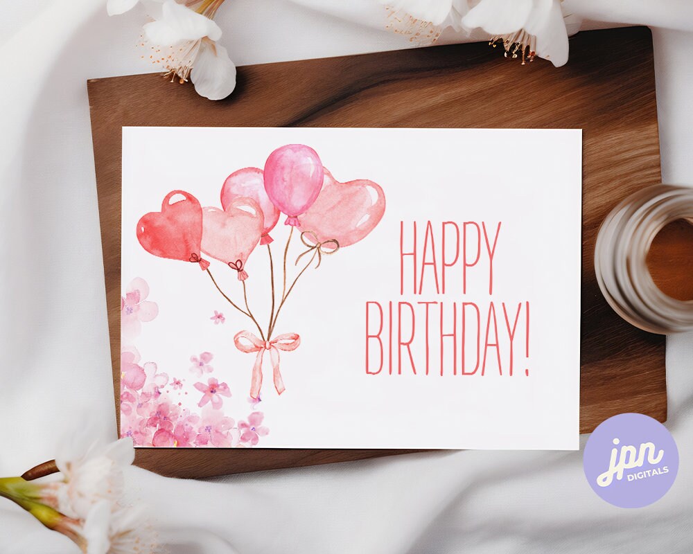 Printable Happy Birthday Card, Instant Download, Digital Greeting Card ...