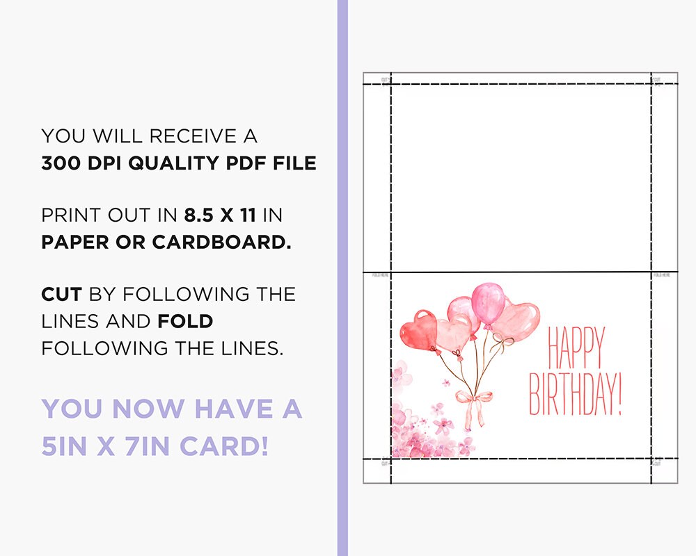 Printable Happy Birthday Card, Instant Download, Digital Greeting Card ...