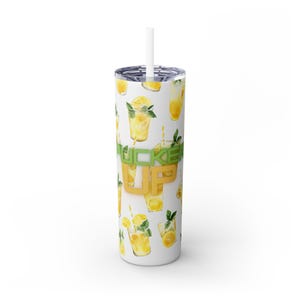 Skinny Tumbler, Pucker Up Lemon Design, Lemon Lover Gift, Insulated Tumbler, Lemonade Cup, Citrus Drinkware, Lemon Theme Tumbler
