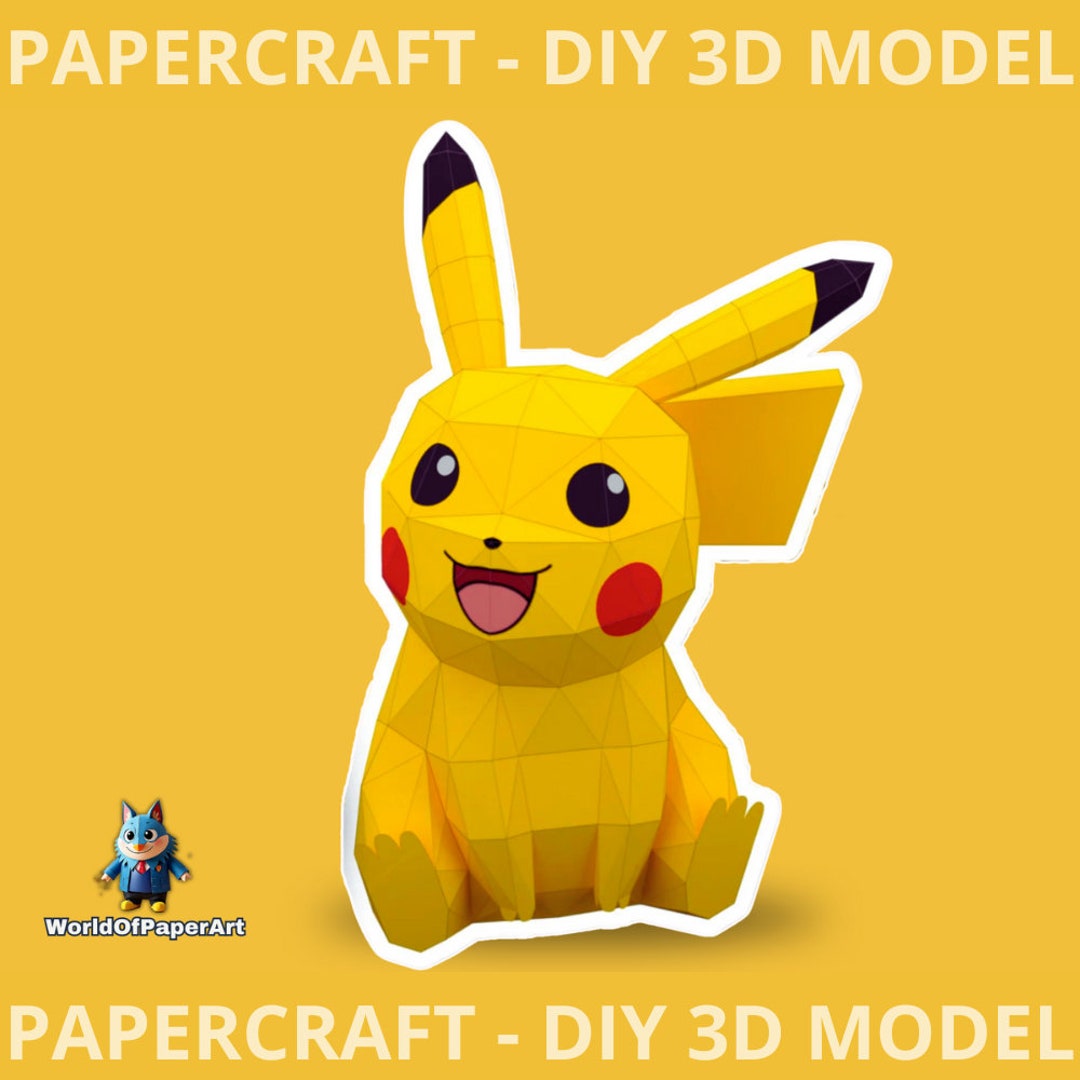 Pikachu Papercraft Template Diy 3D Pikachu Origami Home Decor Instant ...