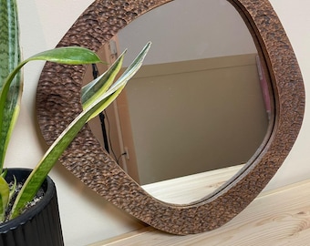 Espejo de pared de madera, espejo estético, espejo abstracto, espejo con marco de madera, espejo de lujo, espejo con marco de madera asimétrico, espejo irregular