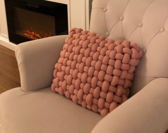 Marshmallow Basket: Add a Pop of Pink with this Handwoven Pillow for Rustic Charm in Home Decor