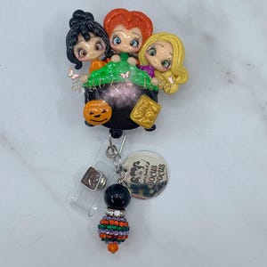 Badge Reel, Nurse Gift, Funny Badge Reel, Halloween Badge Holder, Emergence Badge Reel,  Retractable Badge Reel, RN, Spooky Witch Sisters