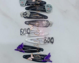 Halloween Hair Clips Snap, Halloween Gift, Skeleton Hair Clips, Baby Girl Hair Clips, Boo Hair Clips, Scary Halloween Hair Clips x2
