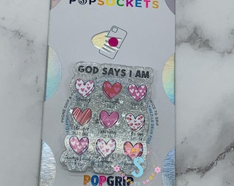 God Says I Am Valentines, Christian Bible Verse Phone Grip, Swappable Pop Socket
