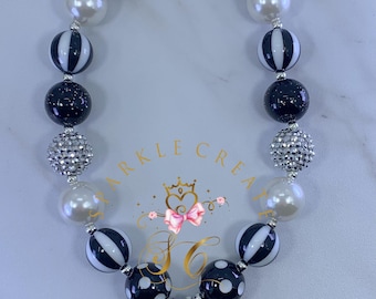 Black Mouse Rhinestone Chunky Bubblegum Necklace, Toddler Necklace, Little Girls Necklace, Girls Bubblegum Necklace, Girls Chunky Jewelry