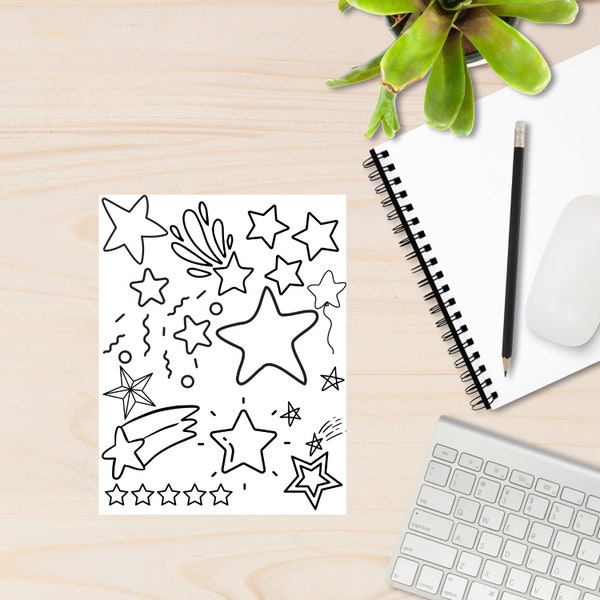 Multiple STAR Graphic Designs Coloring Page - Digital PDF Download - Fun Adult and Childrens Coloring Page - Celestial Design - Printable