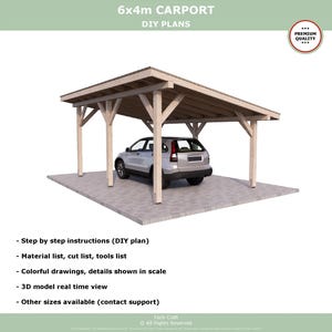 6x4m LEAN to CARPORT diy plans PDF garage pergola patio shingle roof digital download outdoor woodworking tech craft plans