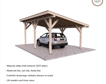 6x4m LEAN to CARPORT diy plans PDF garage pergola patio shingle roof digital download outdoor woodworking tech craft plans
