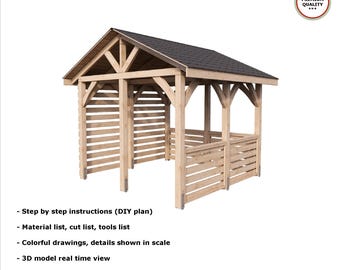3x3m GAZEBO DIY plans PDF pergola pavilion shingle gable roof digital download outdoor woodworking tech craft plans