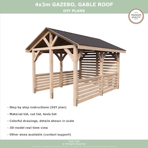 4x3m GAZEBO DIY plans PDF pergola pavilion shingle gable roof digital download outdoor woodworking tech craft plans