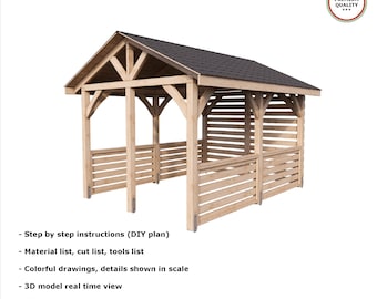 4x3m GAZEBO DIY plans PDF pergola pavilion shingle gable roof digital download outdoor woodworking tech craft plans