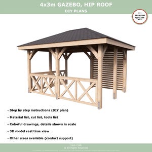 4x3m GAZEBO DIY plans PDF pergola pavilion shingle hip roof digital download outdoor woodworking tech craft plans
