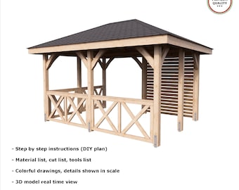 4x3m GAZEBO DIY plans PDF pergola pavilion shingle hip roof digital download outdoor woodworking tech craft plans