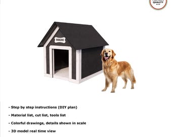 DIY Dog House plans PDF XL insulated pet kennel shingle gable roof digital download outdoor woodworking tech craft plans