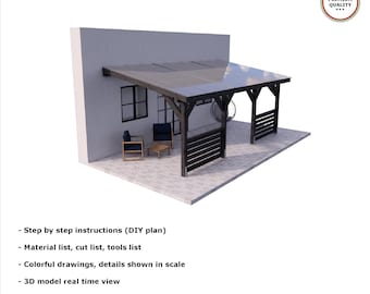 5,5x3m PATIO DIY plans PDF attached pergola pavilion canopy polycarbonate roof digital download outdoor woodworking tech craft plans