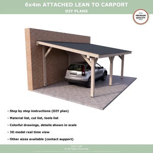 6x4m ATTACHED CARPORT diy plans PDF attached garage pergola patio shingle roof digital download outdoor woodworking tech craft plans