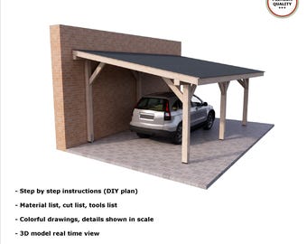 6x4m ATTACHED CARPORT diy plans PDF attached garage pergola patio shingle roof digital download outdoor woodworking tech craft plans