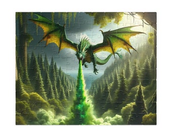 Puzzle & Dragons プレイマット Fantasy Dragon Puzzle - Acid-spewing Dragon Over Forest