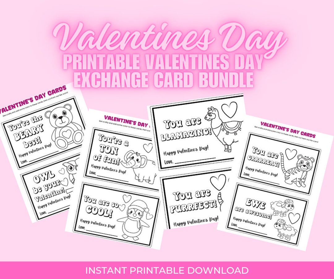 Printable Valentines Day Exchange Cards Bundle Etsy