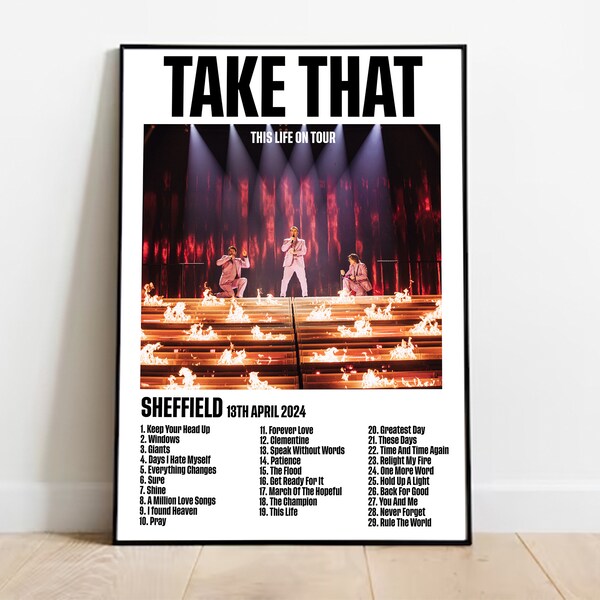 TAKE THAT Setlist Print Sheffield | This Life On Tour | Setlist Art | Concert Print | Wall Art | Wall Decor | Take That Print