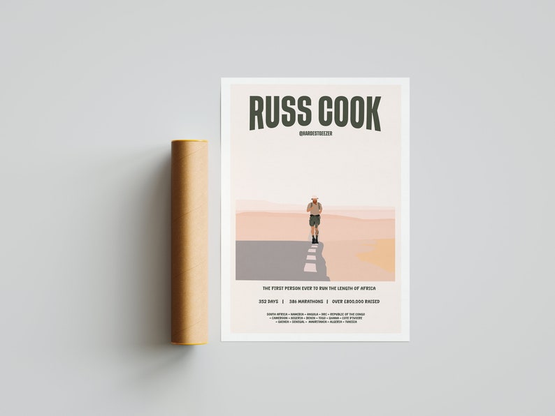 Hardest Geezer 'Russ Cook' Print World Record Running Print Digital Art Wall Art Custom Prints image 5