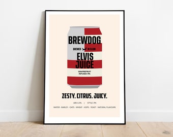 Brewdog Elvis Juice Handrawn Print | Pint Print | Beer Print | Kitchen Art | Wall Art | Wall Decor | Gifts for Him | Gifts for Dad