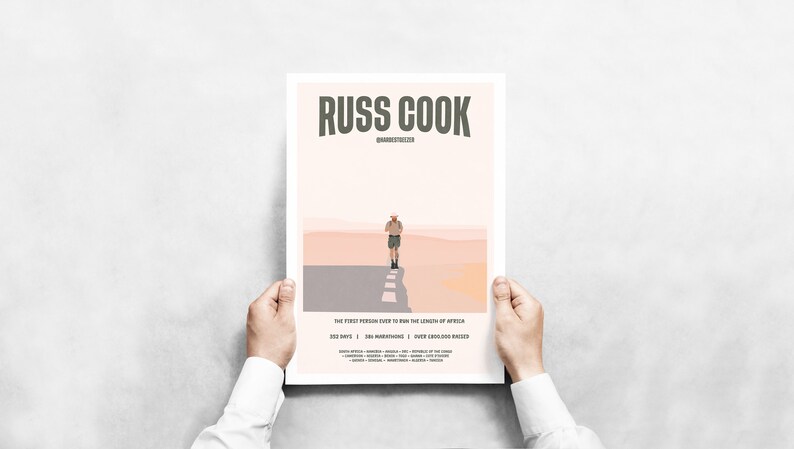 Hardest Geezer 'Russ Cook' Print World Record Running Print Digital Art Wall Art Custom Prints image 8