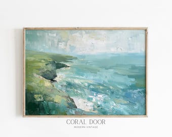 Ireland Coastal Landscape Wall Art, Rustic Ocean Shoreline Painting, Wrapped Canvas Art Ready To Hang, Museum Quality Print