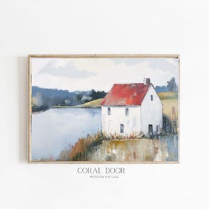 Irish Landscape Wall Art Print, Rustic Lakeside Cottage in Irish Countryside Art, Rural Scenery Impressionist Farmhouse Scene