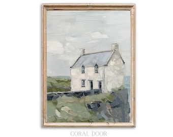 Irish Village Painting Coastal Ireland Home Wall Art, Modern Vintage Farmhouse Decor, Vertical Print, Along Galway Bay