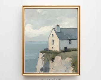 Irish Coastal Landscape Wall Art Muted Tones Serene Ocean Landscape Vertical Painting Killarney Printed and Shipped Cottagecore Decor