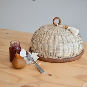 Panera artesanal para pan redonda y asas en cuerda utensilio de mesa
