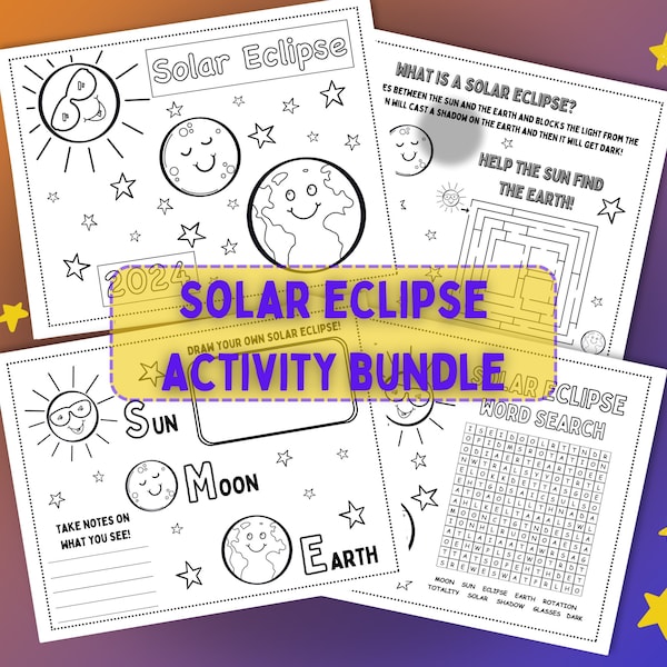 Solar Eclipse 2024 Activity Bundle, Solar Eclipse Coloring Pages, Kid’s Activity Pages, Coloring Pages for Kids, Solar Eclipse For Kids